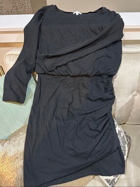 Leith Black Long-Sleeve Ruched Waist Dress